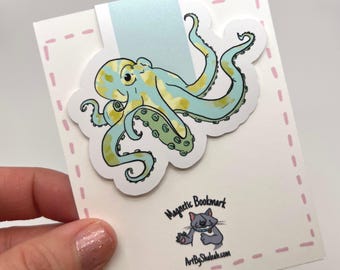 Mint Green Octopus Magnetic Bookmark, Book Lovers Gift