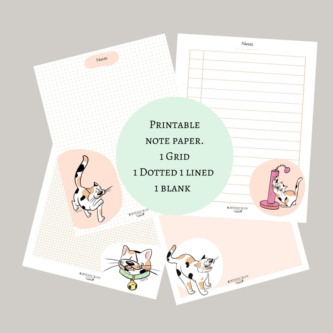 4 Printable Calico Cat Note Paper Digital Note Paper - Etsy