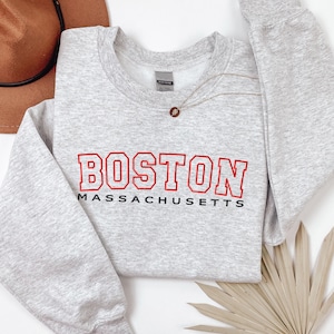 Boston Massachusetts Embroidered Sweatshirt, Embroidery Crewneck, Embroidered Sweatshirt, University Sweaters, Personalized Sweatshirt