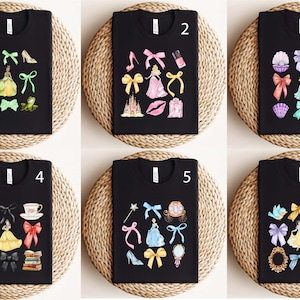 Comfort Colors® Disney Princesses Coquette Bow Shirt, Princess Belle Elsa Ariel Cinderella Tiana Snow White Rapunzel Girls Matching Shirt