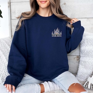 Walt Disney Castle Embroidered Sweatshirt, Magic Kingdom Crewneck, Family Matching Castle Shirt, Cozy Disney Park Outfit, Women&#39;s Disney Tee