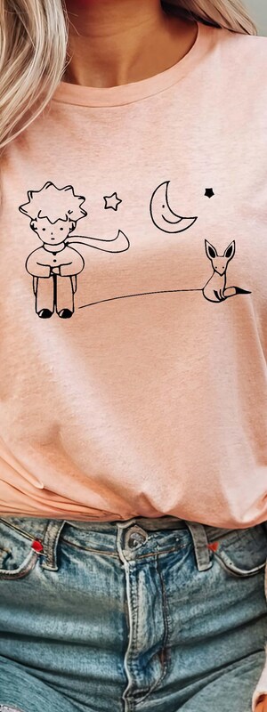 Sweatshirt Le Petit Prince - Motif étoiles, Renard, Rose Et Planète - Coupe Classique, 100% Coton, 241 G