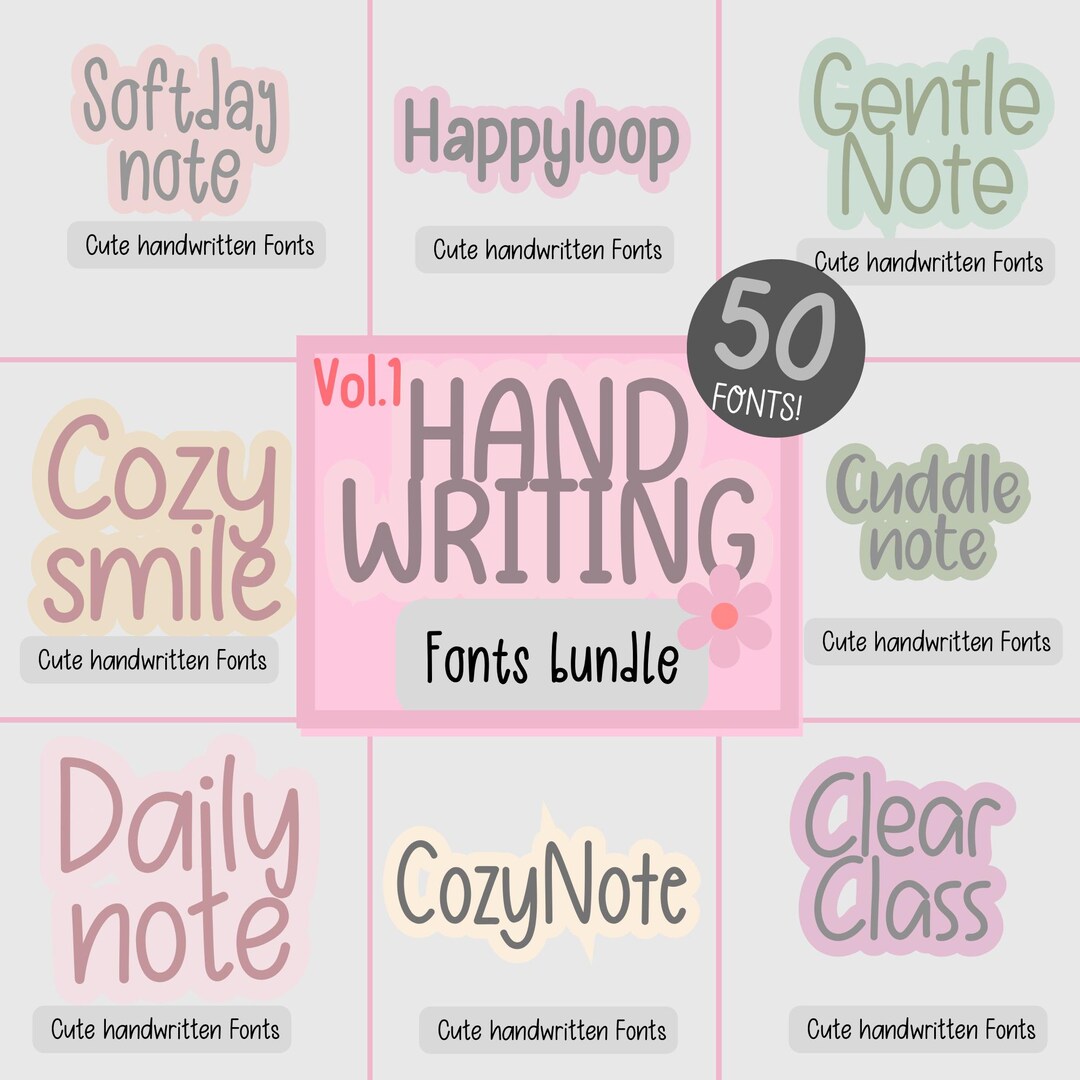 Cute Handwritten Font Bundle | 50 Kawaii Script Fonts for Cricut ...