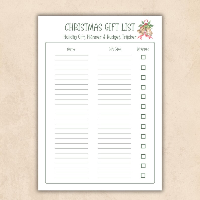 Activity Budget Format Christmas Gift List Template, Printable Holiday Gift Tracker Planner ...