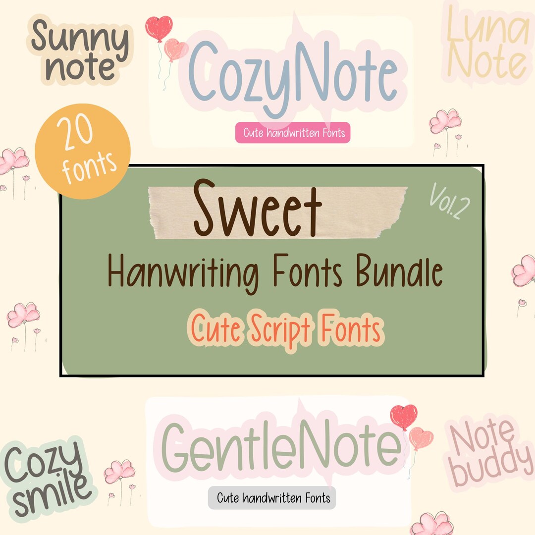 20 Cute Handwriting Fonts Bundle | Kawaii Script Font Pack | Cricut ...