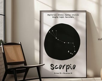 Poster del segno zodiacale dello Scorpione – Arte astrologica misteriosa e potente – Regalo Scorpione per qui