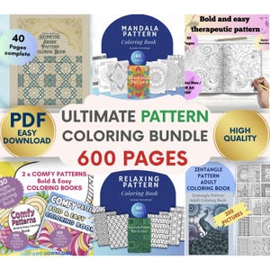 600 Pattern Malvorlagen für Erwachsene, Pattern Bundle, Malseiten für Erwachsene, Malbuch Bundle Therapeutic coloring, digital download PDF