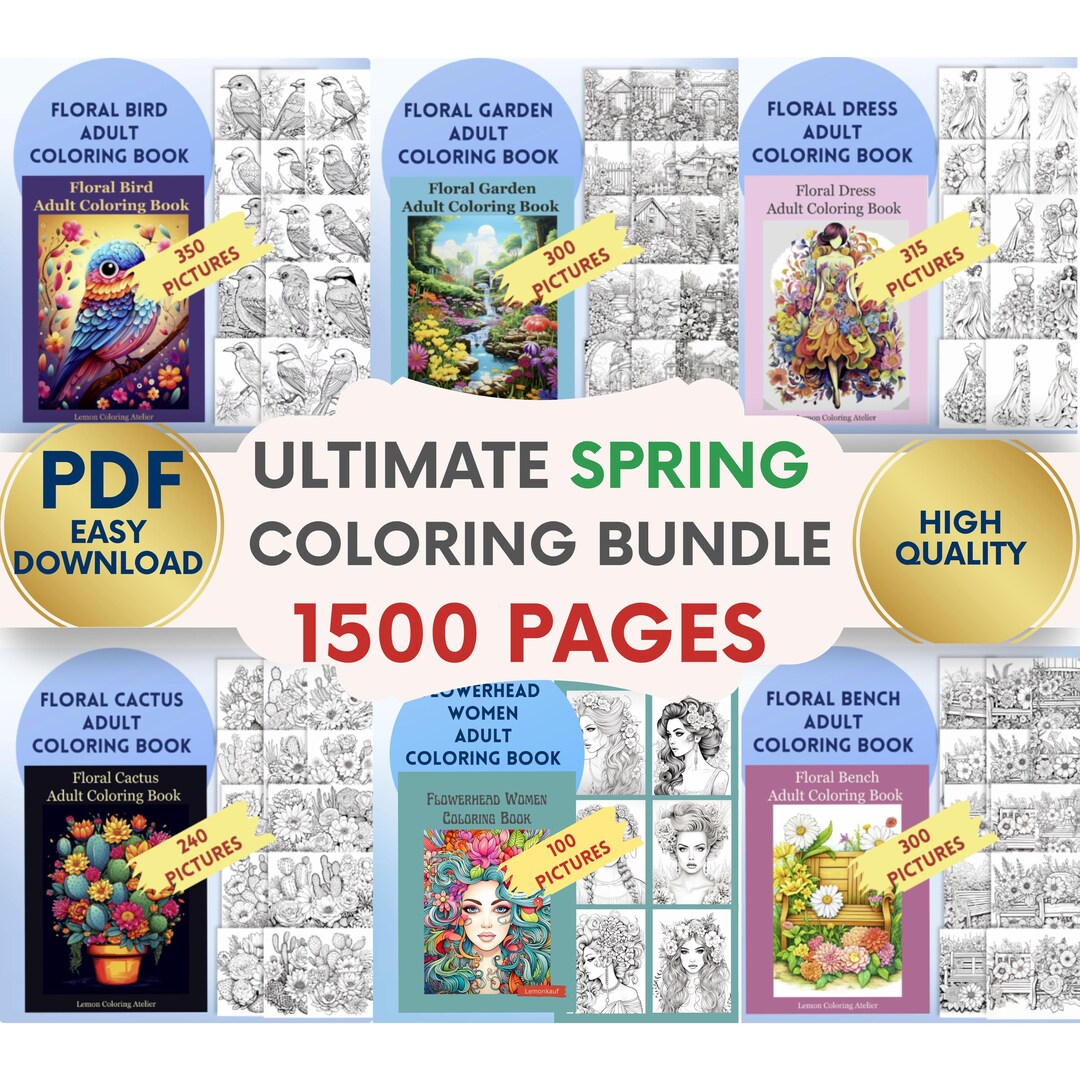 1500 Spring Coloring Pages for Adults Spring Bundle Coloring Pages for ...