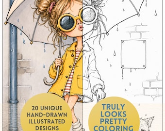 Whimsy Girl Coloring Pages for Adults, 20 Printable PDF Alcohol Marker Coloring Book, Cute Girl Line Art Instant Download – Truly Vol.1