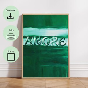 Amore poster, stripe print, kitchen wall decor art, dopamine decor, eclectic wall art, maximalist poster emerald green digital download