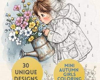 Mini Autumn Girls Coloring Book Printable, 30 Cute Fall Coloring Pages, Cozy Girl Coloring Book, Instant Digital Download PDF