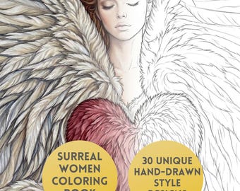 Surreal Women Coloring Book PDF, 30 Fantasy Female Portrait Coloring Pages, Adult Coloring Book, Printable Digital Download