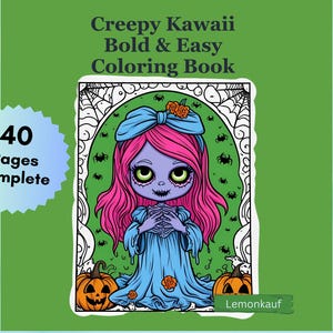 Creepy Kawaii Bold and Easy Coloring Book Pages, Digital Download pdf,
