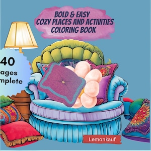 Cozy Places & Activities, Bold and Easy, cute comfy coloring pages, Digital Download pdf,