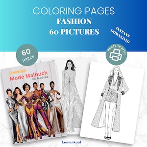60 Ladies Fashion Coloring Pages - From Chic to Opulent | Digital PDF Download