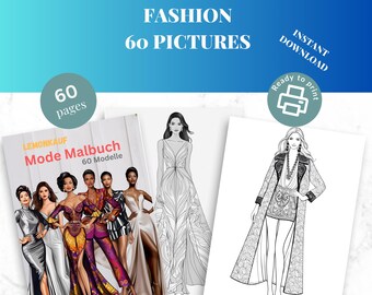 60 Ladies Fashion Coloring Pages - From Chic to Opulent | Digital PDF Download