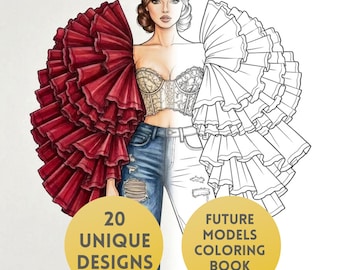 Future Models Coloring Book for Adults | 20 Futuristic Fashion Coloring Pages | Fashion Printable | Digital Download | Procreate
