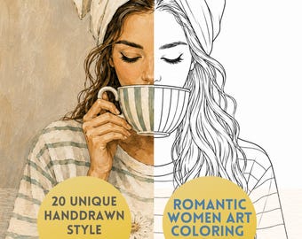 Women Art 20 Coloring Pages for Adults Printable Coloring Book Fantasy & Portrait Templates | Instant Download, Artistic Templates Stripes