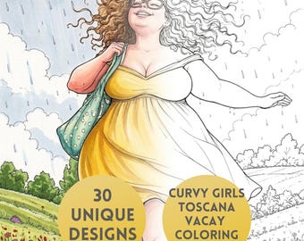Curvy Girls Tuscany Europe Vacay Coloring Book, 30 Travel Coloring Pages, Italian Summer, Curvy Girl Art, Procreate PDF Download