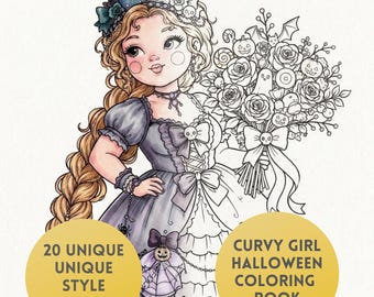 Curvy Halloween Girls Coloring Book, 20 Halloween Coloring Pages, Curvy Girls Coloring Book, Whimsy Halloween Art, PDF Download, Procreate