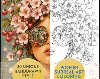 30 Surreal Art Vol. 1 Coloring Pages for Adults | Printable Coloring Book Fantasy & Portrait Templates Instant Download, Artistic Templates
