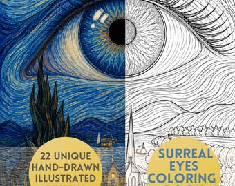 Surreal Eyes Coloring Book, 22 Surreal Eye Coloring Pages, Fantasy Eye Art, Detailed Hand Drawn Style PDF, Instant Download