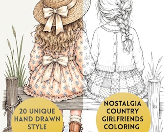 Nostalgic Country Friends Coloring Book, 20 Vintage Cottagecore Coloring Pages, Cozy Farm Life, Hand Drawn Style PDF
