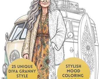 Diva Granny Coloring Book, 25 Stylish Granny Coloring Pages, Senior Fashion, Fashionable Old Lady Art, Procreate PDF Download