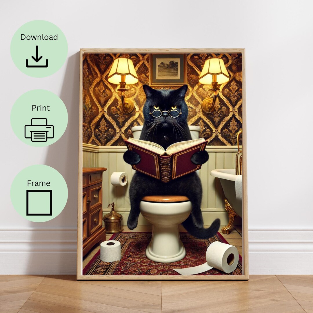 Funny Bathroom Cats Poster, Funny Poster, Cat Funny Bathroom Wall Decor ...
