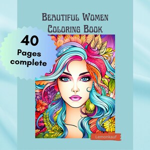Beautiful women portraits 40 coloring pages, instant download, coloring book for adults and children, PDF file, with great hairstyles