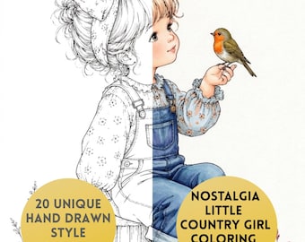 Little Vintage Country Girl Coloring Book, 20 Cottagecore Coloring Pages, Nostalgic Farm Life, Cozy Hand Drawn Style PDF