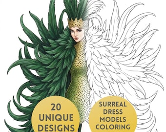 Surreal Dress Models Coloring Book for Adults | 20 Fashion Coloring Pages | Surreal Fashion Printable | Digital Download | Procreate