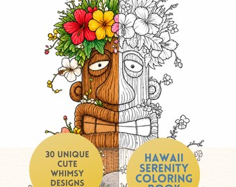 Hawaii Serenity World Coloring Book, 30 Tropical Coloring Pages, Hawaii Coloring, Summer Vibes, Hand Drawn Style PDF Download