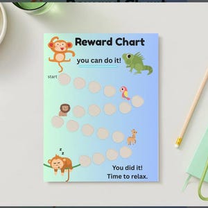 Printable jungle animal reward chart – Behavior Chart for Kids – Instant Download