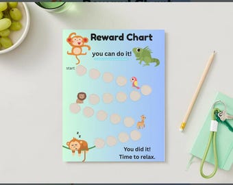 Tableau imprimable des récompenses pour les animaux de la jungle – Tableau de comportement pour les enfants – Téléchargement immédiat