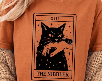 Tarot Card Black Cat Comfort Colors Shirt: Witchy Halloween Tee