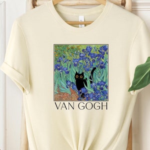 Van Gogh Cat Unisex Tee, Irises Cat Tshirt, Funny Black Cat Shirt, Flowers Ladies Shirt, Cute Gift Idea