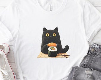 Camiseta de gato de sushi: camiseta kawaii de comida japonesa
