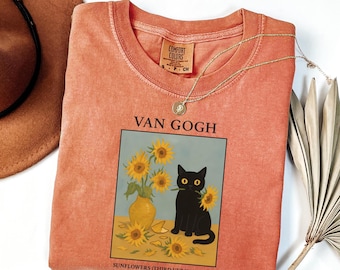 Van Gogh Cat T-Shirt: Sunflower Black Cat Art, Comfort Colors Tee