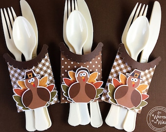 KIT Thanksgiving Turkey Utensil Holder / Kids Table Place Setting / Thanksgiving Kids Table / Thanksgiving Utensils / Tableware