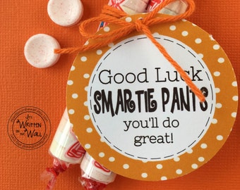 PDF Good Luck Smartie Pants / Smartie Pants Tags for kids / Lunchbox Note / Confidence Builder / Positive Notes for Kids /