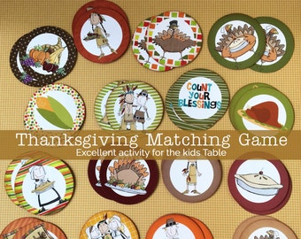 PDF Thanksgiving Matching Game / Kids Table Game / Kids Thanksgiving Activity / Matching Game / Memory Game / Thanksgiving Turkey / Pilgrims