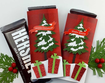 PREMADE- Candy Bar Wrappers, Oh Christmas Tree, Hershey, CoWorker Treats, Employee gift, Classroom Treat, Office Treat, Glitter Plaid paper