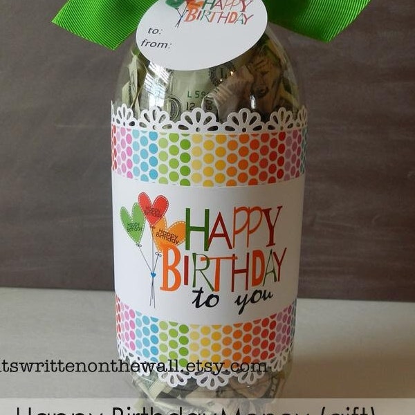 Birthday Gift Idea / Cash for Birthday Gifts / Soda Bottle Label and Gift Tags / Bottle of Cash for Birthday Gifts