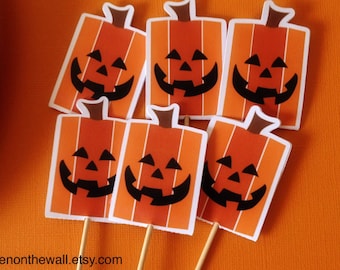 KIT Halloween Cupcake Toppers Food Picks-Square Pumpkin-Add to Food For a Quick Halloween Theme KIT