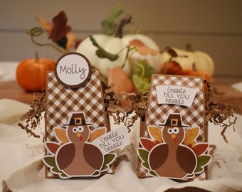 KIT Thanksgiving Place Card Holder/Treat Box, Personalized Name Tags, Gobble Till You Wobble, Place Setting, Kid Tables, Co-Workers Employee