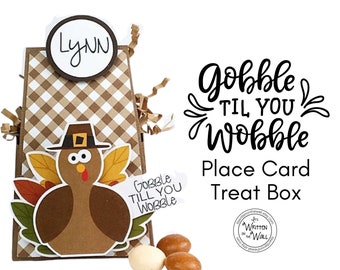 KIT Thanksgiving Place Cards, Gobble Till You Wobble, Turkey Treat Box, Personalized, Place Setting, Kid Table, Co-Workers treat, Employees