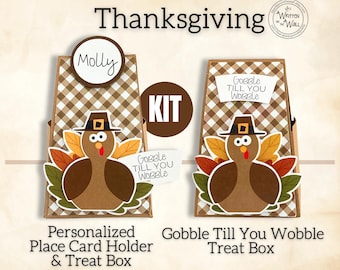 KIT Thanksgiving Turkey Treat Box Personalized Place Card Holder, Table Decor, Place Setting
