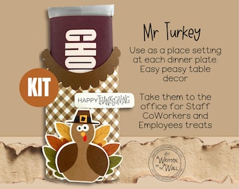 Kit Thanksgiving Turkey Candy Bar Wrapper, Party Favor, Table Decor, Place Seating, Office staff, Employees, Coworker treats