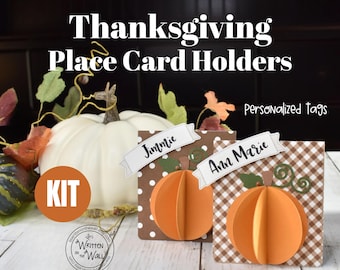 KIT Thanksgiving Place Cards: Personalized Table Decor, Place Setting, 3D Pumpkin DIY Decoration